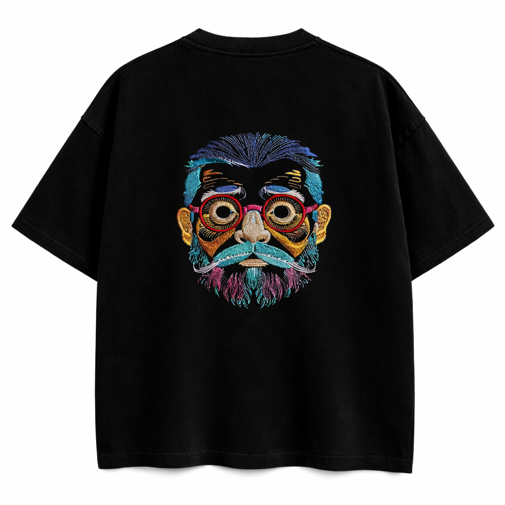 Beard Man Face Embroidered Tee