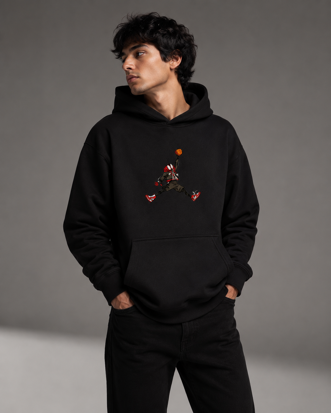 Embroidered Spider Jordan - Oversized Hoodie
