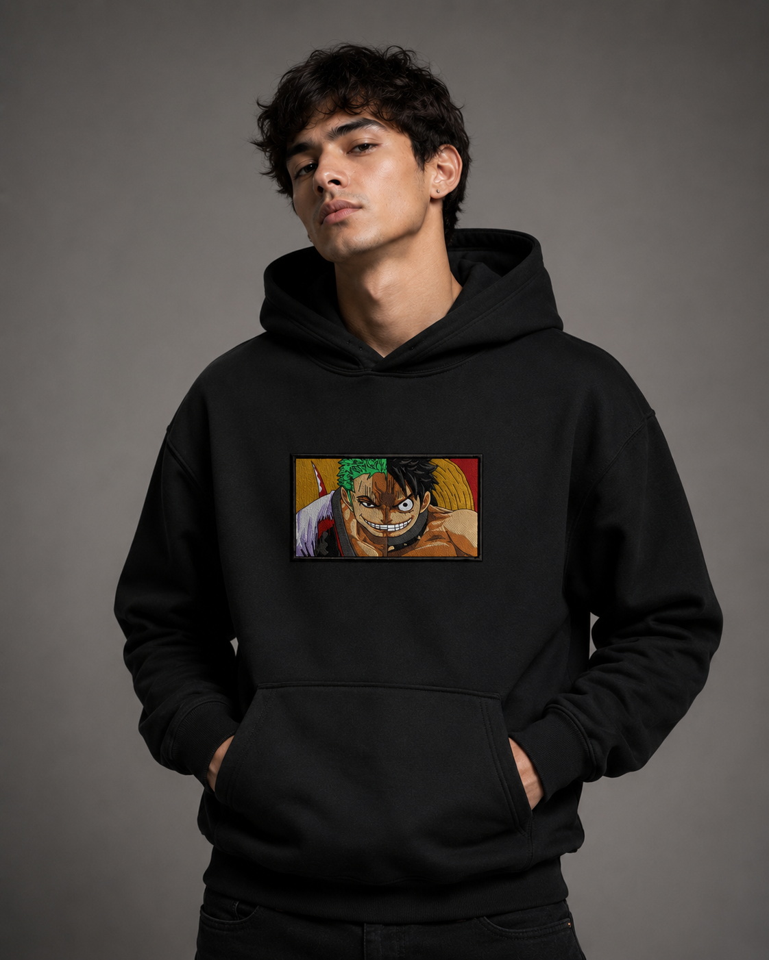 Embroidered Zoro & Luffy Oversized Hoodie
