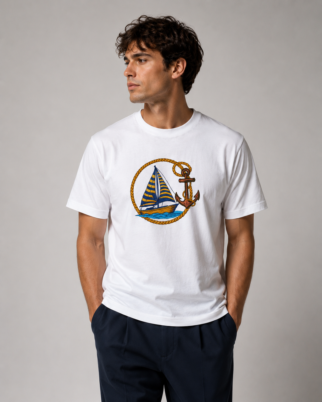 Embroidered Boat T-shirt Oversized Fit