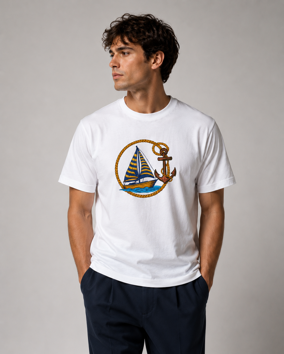 Embroidered Boat T-shirt Oversized Fit