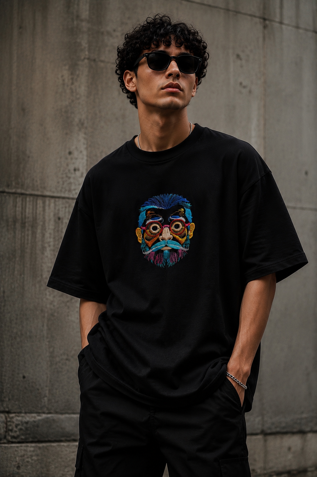 Beard Man Face Embroidered Tee