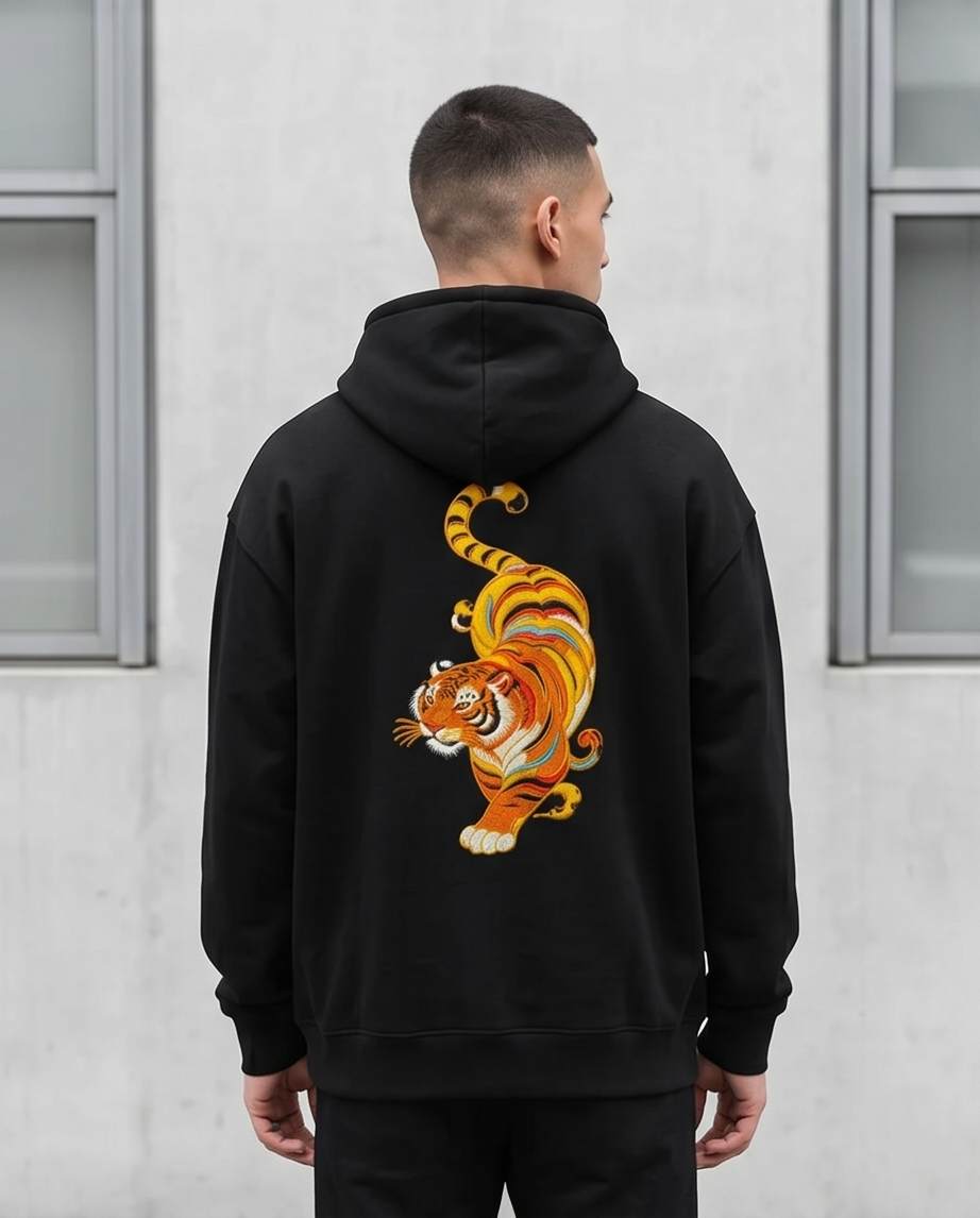 Chinese Tiger Oversized Hoodie - Embroidered