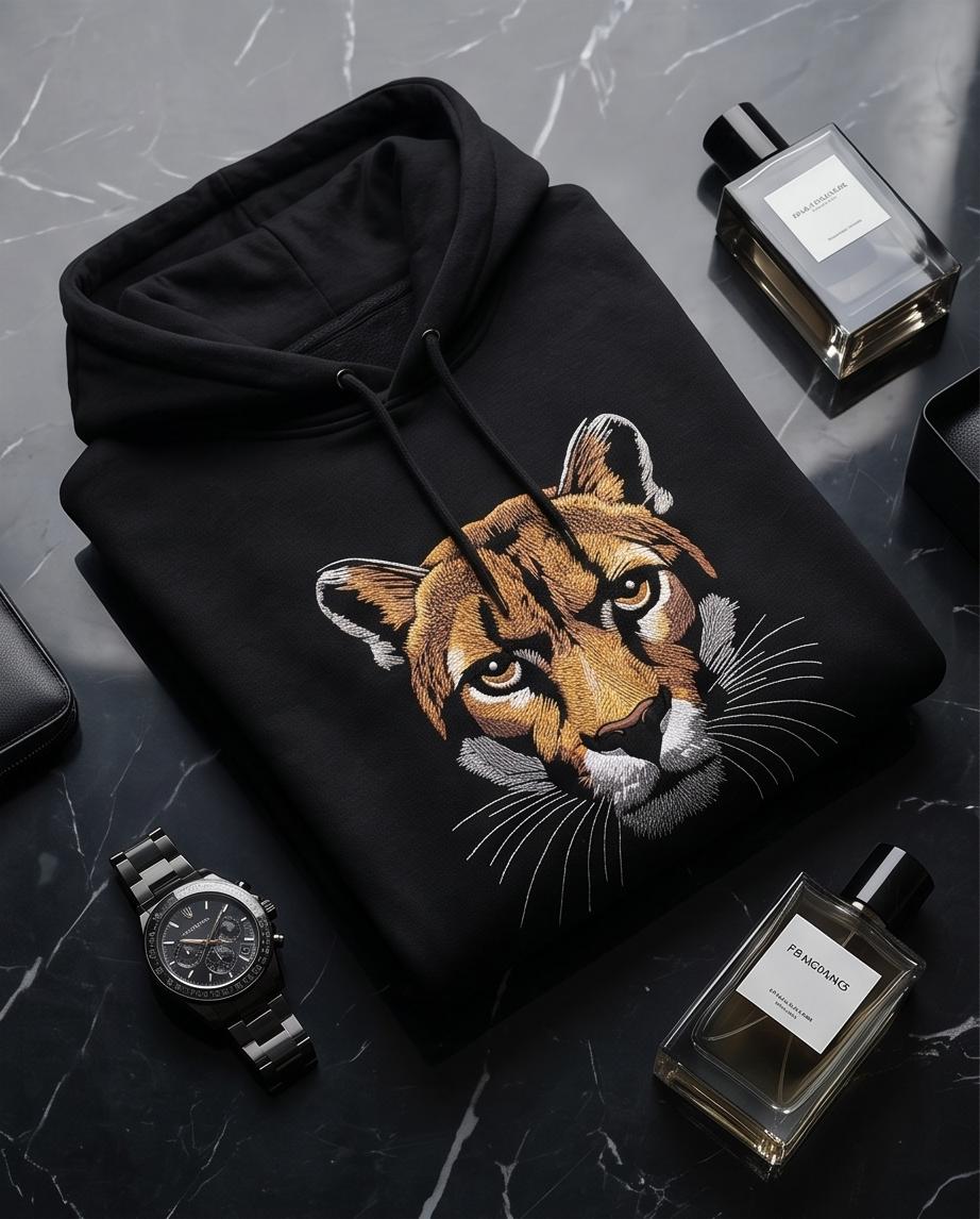Embroidered Wild Panther Hoodie - Oversized Fit