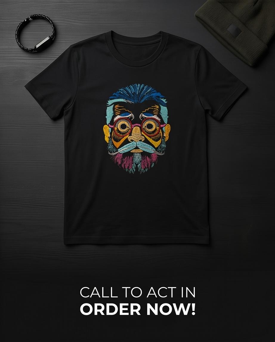 Beard Man Face Embroidered Tee
